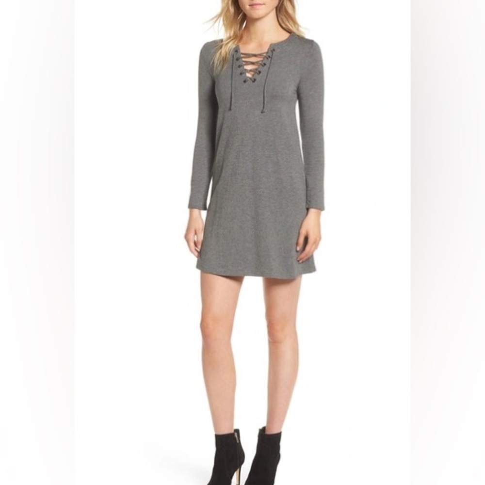 Cupcakes and Cashmere Celerina Lace-Up Minidress in Heather Gray